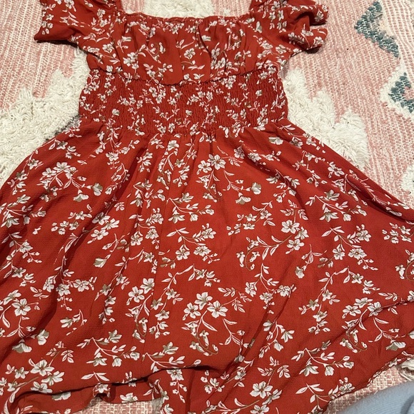 SHEIN Dresses & Skirts - Red/orange dainty floral peasant dress. Milkmaid, festival, Spring, Summer